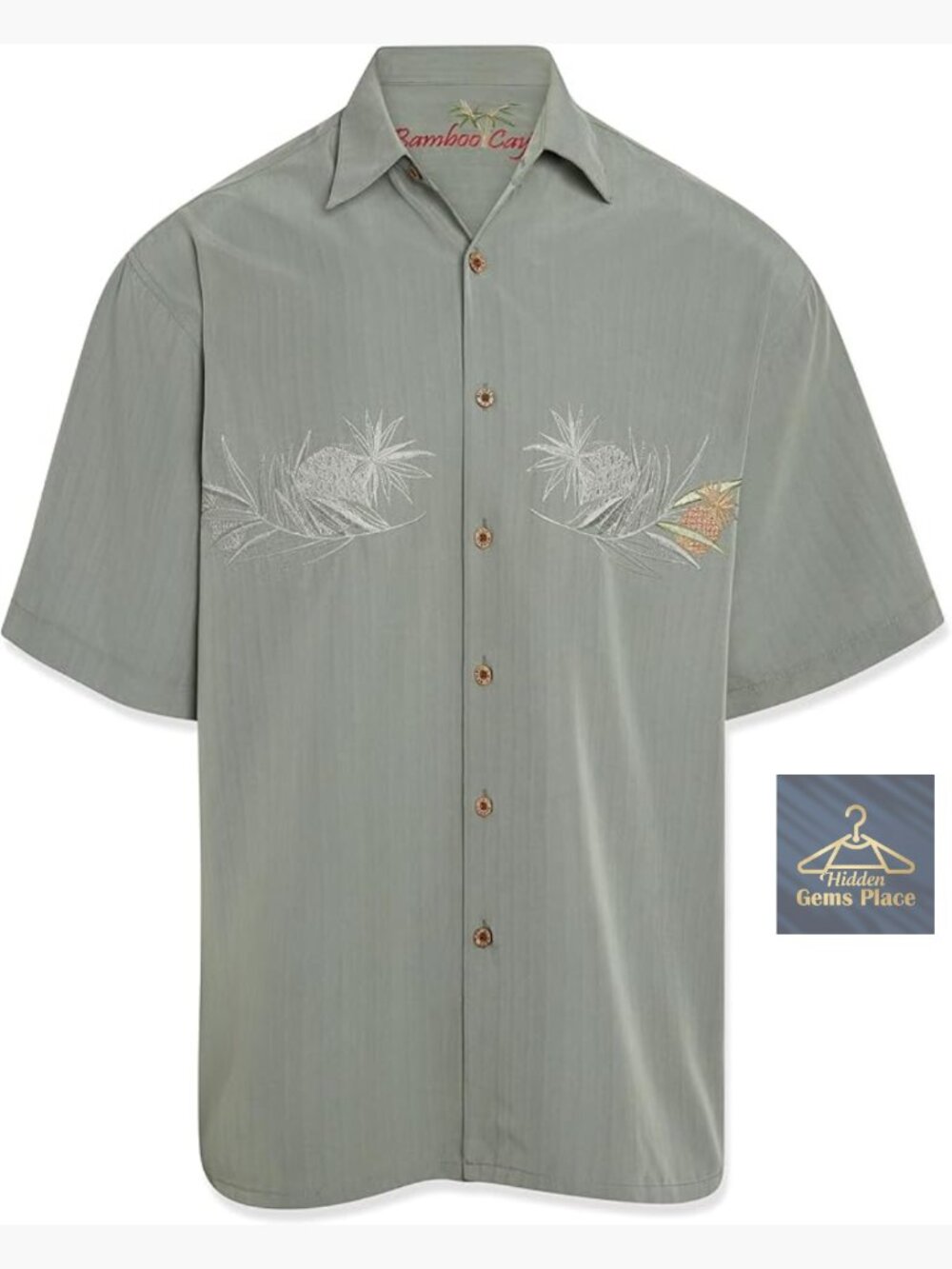 Men's Pineapple Embroidered Camp Shirt Short Sleeve Button Down